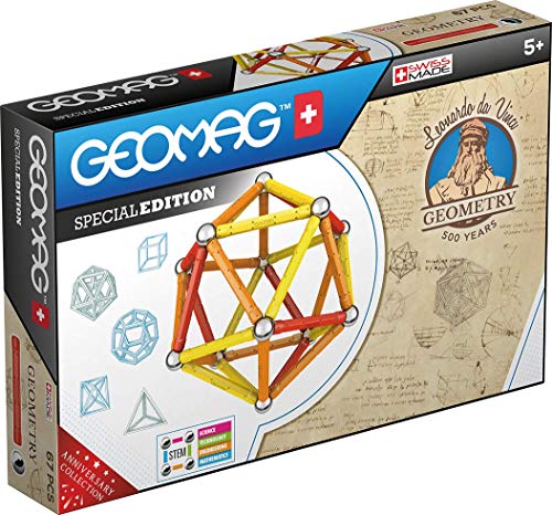 Geomag Edición Especial 783 - Geometría Magnética Leonardo - Construcciones Magnéticas - Máquinas de Leonardo Da Vinci para Niños - Caja de 67 Piezas