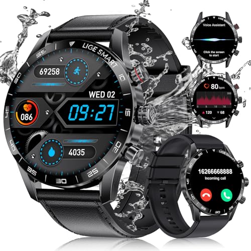 LIGE Reloj Inteligente Hombre, 1.43'' AMOLED Smartwatch Hombre, Llamadas y Asistente Voz, 2 Correas, 15 días de duración de la batería, 124 Deportes Modo Reloj Deportivo para Android iOS