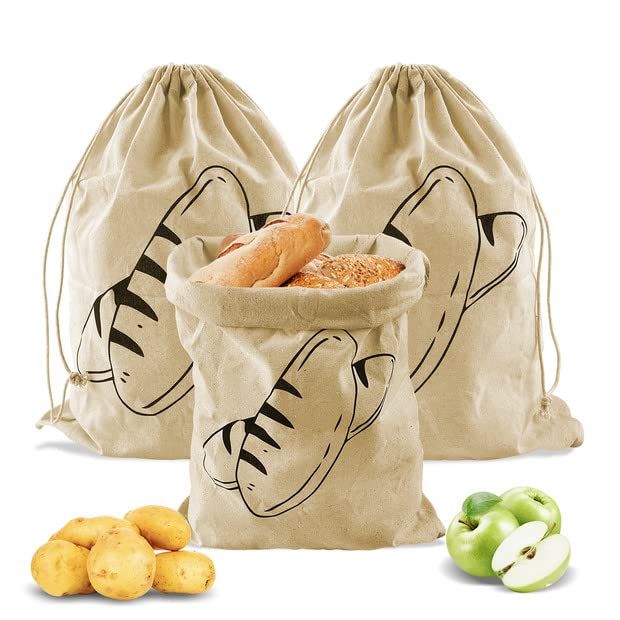 Firschoie 3 Piezas Bolsa de Pan bolsa de baguettes, 40 × 30 cm bolsa de almacenamiento de pan, bolsa de pan reutilizable, Cordón transpirable fresco, para Regalos de boda, pan hecho a mano