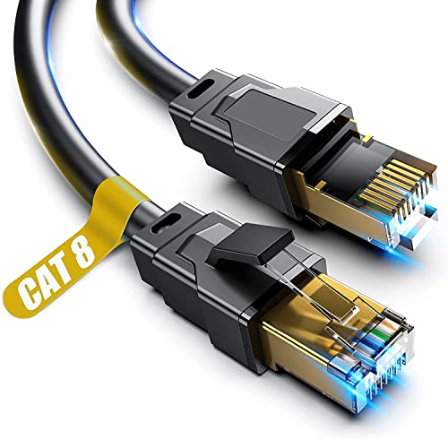 Akake Cable Ethernet Cat 8, 0,5 m, 1 m, 2 m, 3 m, 5 m, 6 m, 9 m, 12 m, 15 m, 18 m, 30 m, cable LAN profesional blindado en pared, interior y exterior(1M), negro, para Portátil