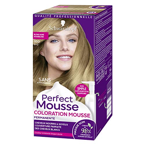 Schwarzkopf - Perfect Mousse - Coloration Permanente Cheveux Sans Ammoniaque - Blond Doré 950 - Etui 35 ml