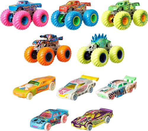 Hot Wheels Glow in the Dark Monster Trucks - Brilla en la Oscuridad - 5 Monster Trucks - 5 Coches a Escala 1:64 - Regalo para Niños de 4-8 Años