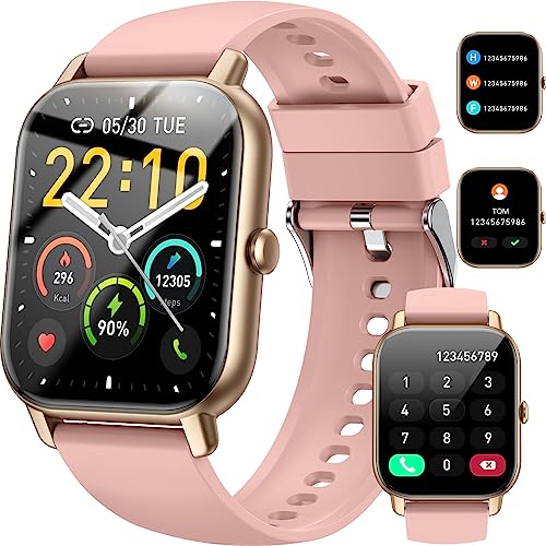 Reloj Inteligente Mujer, 1.85' Smartwatch Llamadas Bluetooth con Podómetro/Pulsómetro/Monitor de Sueño, 110+ Modos Deportivos Impermeable IP68 Pulsera Actividad para Android iOS, Oro Rosa