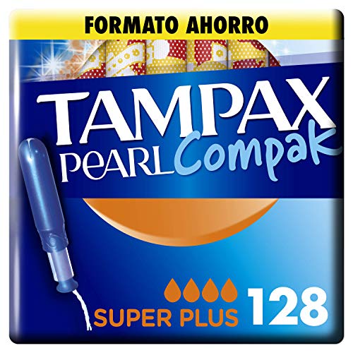 Tampax Pearl Compak, 128 Unidades, Super Plus, Tampones con Aplicador que Ofrecen Comodidad, Protección y Discreción