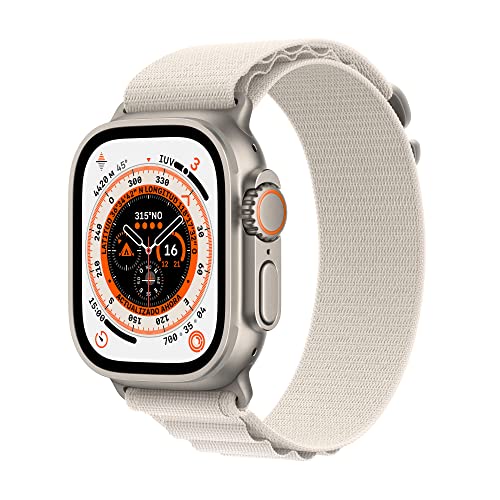 Apple Watch Ultra (GPS + Cellular, 49mm) Reloj Inteligente con Caja de Titanio - Correa Loop Alpine Blanco Estrella - Talla S. Monitor de entreno, GPS de Alta precisión, autonomía Extraordinaria