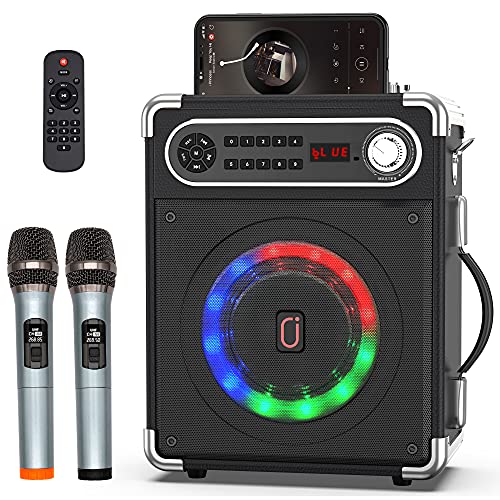 JYX Altavoz Karaoke con 2 Micrófonos Inalámbricos, Máquina de Karaoke Portátil con DJ Luces, Altavoces Bluetooth Sistema PA Soporte FM/USB/TF Card/REC/AUX para la Party Fiesta