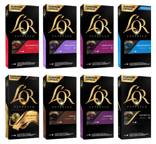 L'OR Espresso Surtido de Cápsulas de Café 8 sabores | Intensidades 6 a 11 | 80 Cápsulas Compatibles Nespresso (R)*