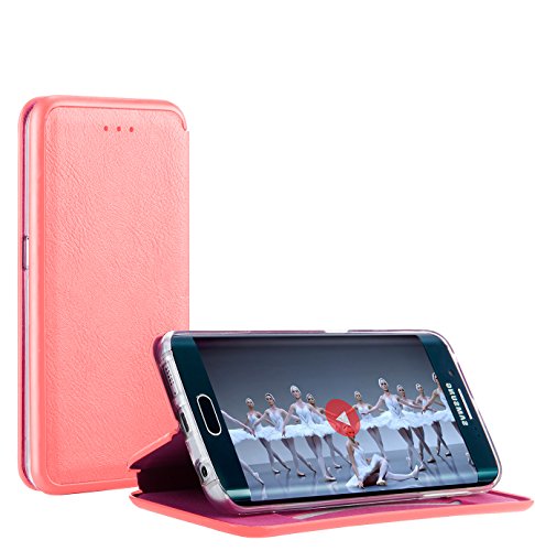 MyGadget Funda Flip con Tapa para Samsung Galaxy S7 Edge en Cuero sintético PU - Carcasa de Cartera con Bolsillo y Soporte Plegable Anti Golpes - Rosa