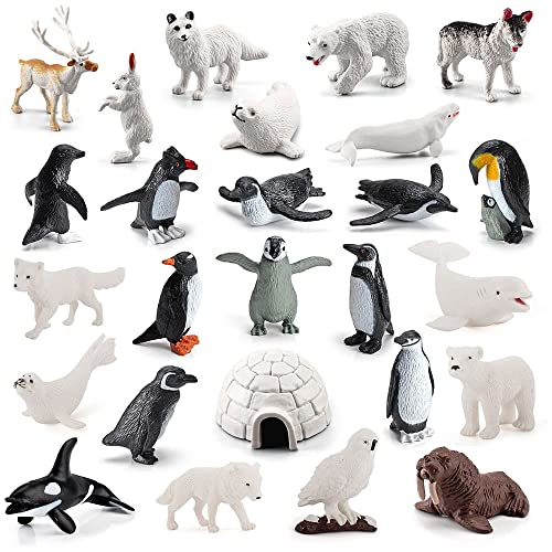 LUFEIS Juguetes de Animales Marinos, 26 Piezas de Figuras Polares realistas, plástico océano, pingüino, Oso Polar, Foca, delfín, Ciervo