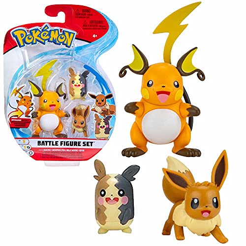 Pokemon Selección Battle Figures | Conjunto de 3 Juego de Figuras de Acción, Figuras del Juego:Raichu. Morpeko & Eevee