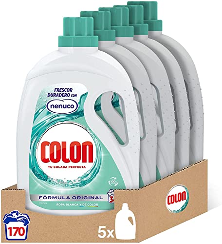 Colon Nenuco - Detergente para lavadora, adecuado para ropa blanca y de color, formato gel - Megapack de 5, 1,53 L