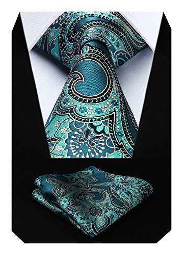 HISDERN Conjunto de corbata y bolsillo con pañuelo de boda floral Paisley para hombre