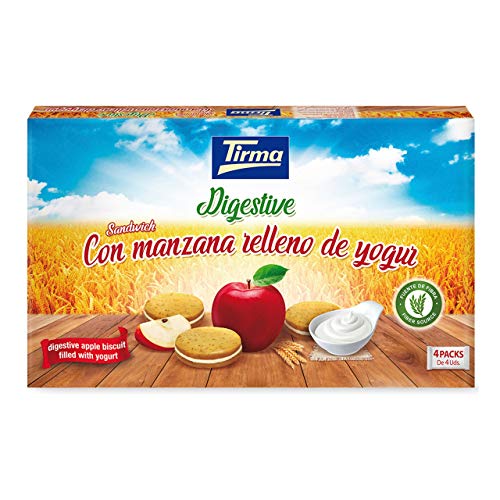 TIRMA, S.A. Tirma Sandwich Digestive Manzana Relleno Yogur (4 X 45g), 180 Gramo