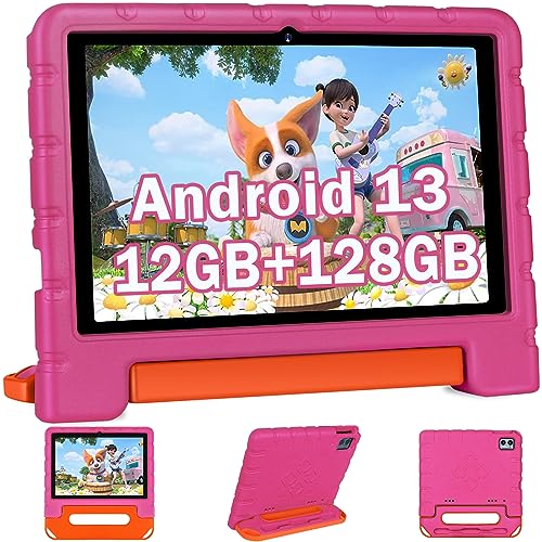 ZIOVO 2023 Tablet 10 Pulgadas Android 13 Tablet Niños,12(6+6)GB RAM+128GB ROM+TF 1TB, Google GMS, Control Parental, 5G+2.4G WiFi, 8 Core, 2.0 GHz, 6000mAh, 5+8MP, BT 5.0, Kids Space con EVA Caso-Rosa