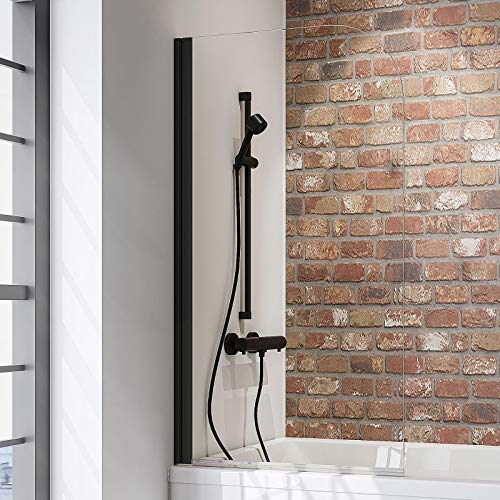 Schulte mampara ducha para bañera 80 x 140 cm, 1 hoja plegable girable 180° en la pared, montaje reversible izquierda derecha, perfil negro y vidrio 5 mm transparente, D1650 68 50