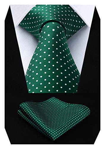 HISDERN Corbatas Verde Hombre Modernas Conjunto Corbata y Pañuelo Lunares Corbatas Elegante Boda Business
