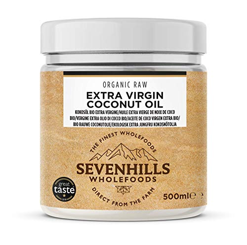 Sevenhills Wholefoods Aceite De Coco Virgen Extra Orgánico, Crudo, Prensado En Frío, Contenedor De Plástico 500ml