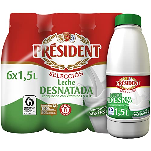 PRESIDENT Leche UHT Desnatada Pack 6 x 1,5L