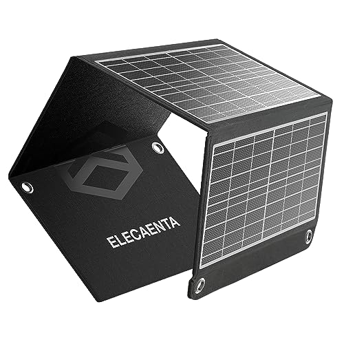 ELECAENTA 22W Cargador Solar Portátil 2 USB (MAX.5V/4A) ETFE Panel Solar Plegable Impermeable para Camping Trekking Senderismo,Compatible con Teléfono Móvil iPhone Android Tableta Banco de Energía,etc