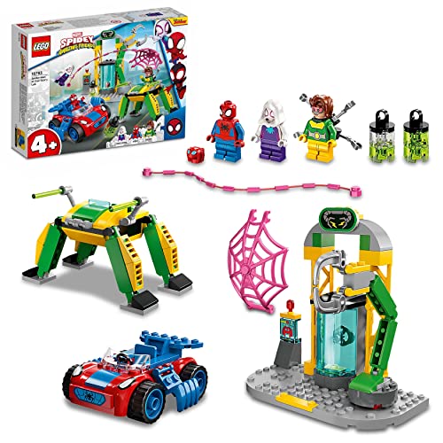 LEGO 10783 Marvel Spidey y Su Superequipo, Spider-Man en el Laboratorio de Doc Ock con Coche de Juguete para Construir, Regalos Niños de 4 Años
