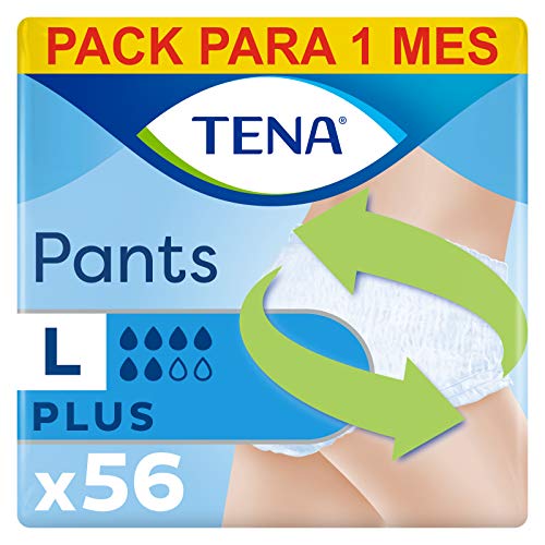 TENA Pants Plus 4x14 - Ropa Interior Absorbente para Incontinencia y Pérdidas de Orina Abundante - Diseño Unisex Cómodo y Transpirable - 56 Braguitas Desechables - Talla G - Paquete Mensual