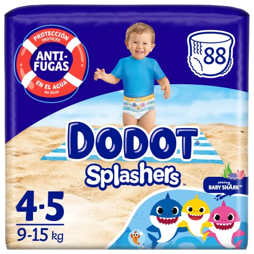 Dodot Pañales Bebé Bañador Splashers, Talla 4-5 (9-15 kg), 88 Pañales Desechables con Protección Anti-Fugas en el Agua