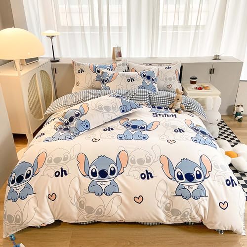 KGOSAUO Stitch Juego de ropa de cama infantil de 100 x 135 cm y funda de almohada de 40 x 60 cm, microfibra suave 3D Stitch, juego de ropa de cama para bebé