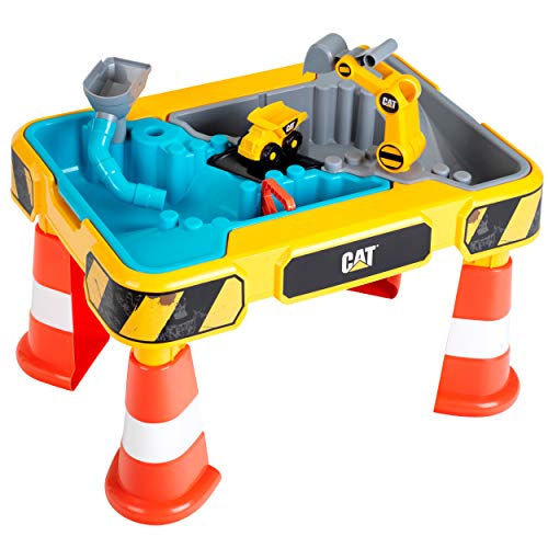 Theo Klein 3237 CAT Sand and Water Play Table I with Digger Arm , Dumper Truck , 2 Pipes , Stoppers and Removable Basins I Toy for Children Aged 18 months and up