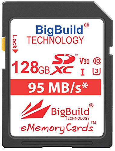 BigBuild Technology - Tarjeta de memoria para Canon EOS 1200D, 1300D, 2000D, 4000D, 5DS, 5DS R, 77D, 800D, 9000D, 5D Mark IV, 6D Mark II, M100, M3, M5, M50, M6, R (128 GB, UHS-I U3) Cámara