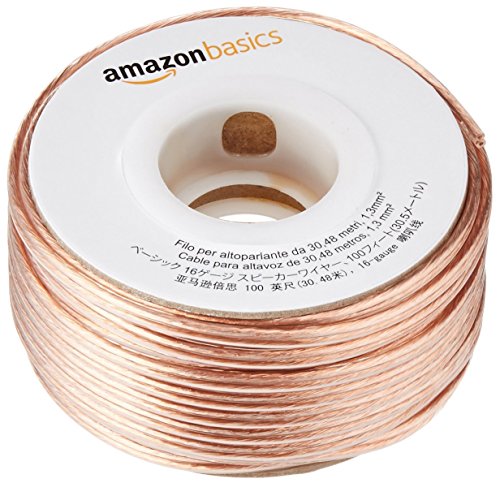 Amazon Basics - Cable para altavoces (calibre 16, 2x1,3 mm², 30.48 m), Transparente