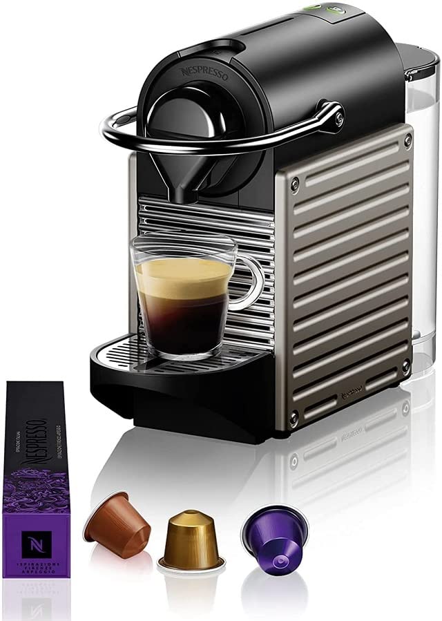 Krups Nespresso Pixie - Cafetera monodosis de cápsulas Nespresso, compacta y robusta, 19 bares, apagado automático, espressos y lungos, color plata, estilo industrial, incluye kit de bienvenida