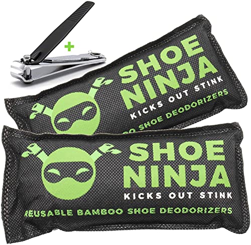 Bolsitas desodorantes para zapatos con carbón vegetal activado para neutralizar el mal olor, se incluye un cortaúñas de regalo, grande: 75 g (paquete de 2)