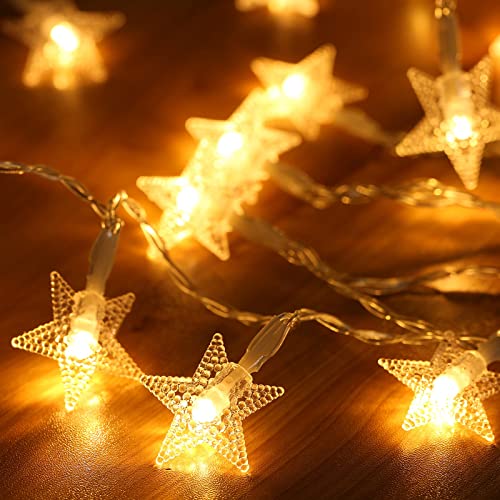 [2 Piezas] Guirnalda de Luces de Navidad, BrizLabs 4M 40 LED Estrellas Luces Interior Luces de Cadena de Alambre a Pilas ​para Decoración Habitacion Bodas Fiesta Exterior Jardín, Blanco Cálido