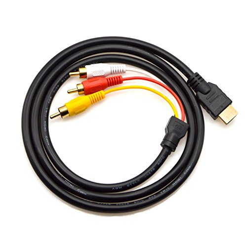 Cable HDMI a RCA, HDMI macho a 3 RCA AV compuesto macho M/M, adaptador de cable transmisor (no función de conversión de señal de entrada), transmisión unidireccional de HDMI a RCA, 1,5 m, color negro