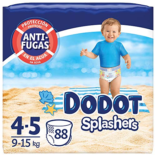Dodot Pañales Bebé Bañador Splashers, Talla 4-5 (9-15 kg), 88 Pañales Desechables con Protección Anti-Fugas en el Agua