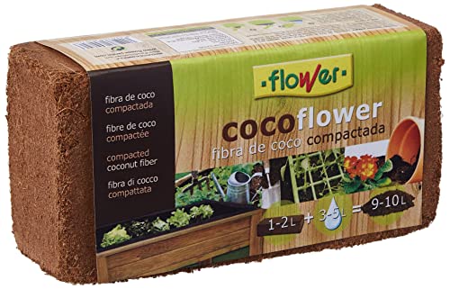 Substrato Coco Marca Flower con Fibra de Coco 100% Natural para Plantas, Substrato de 9 litros, Ideal para Enraizar y Germinar, Esponjoso y Biodegradable - Tamaño: 10.5x21x5.5 cm