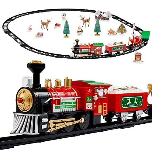 THE TWIDDLERS -Tren de Navidad Eléctrico de 30 Piezas, Tren De Juguete Festivo A Pilas con Vías Y Divertidos Accesorios - 117 x 85 cm