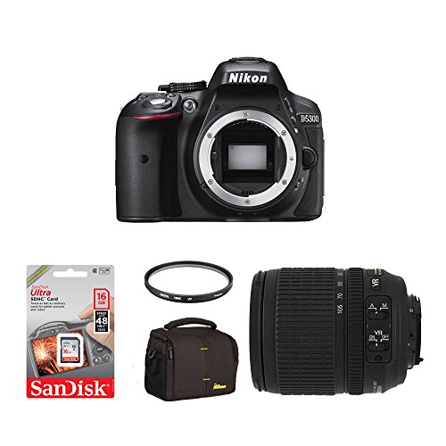 Nikon D5300 - Cámara réflex Digital de 24.2 MP (Pantalla 3.2', estabilizador óptico, vídeo Full HD), Negro - Kit con Objetivo AF-S DX 18-105mm VR [Importado]