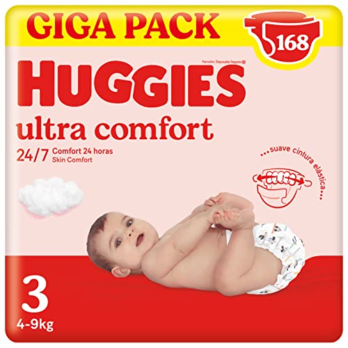 Huggies Ultra Comfort Pañal para bebé con Disney Talla 3 (4-9 kg), 3 packs x 56 pañales, Total 168 Pañales