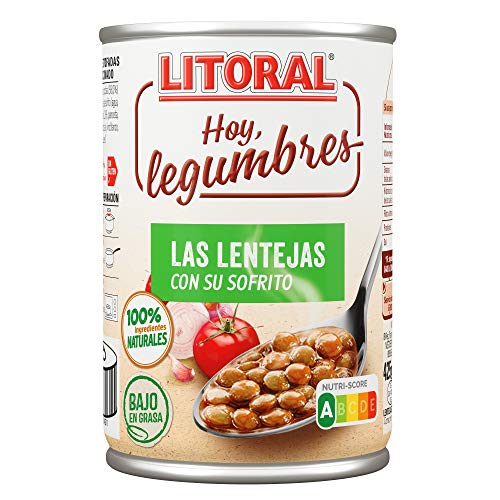 LITORAL Hoy Legumbres Lentejas con su sofrito - Plato Preparado Sin Gluten - Pack de 5x435g