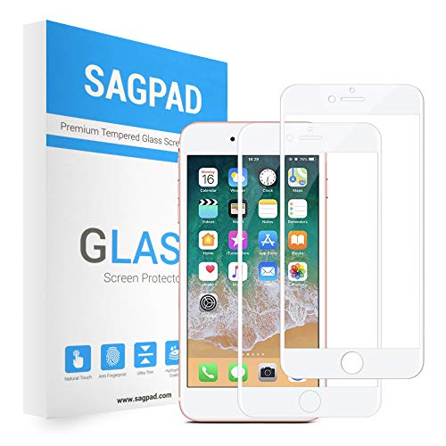 SAGPAD [2 Piezas] Cristal Templado para iPhone 6 Plus/ 6s Plus, Cubierta Completa Vidrio Templado 9H Protector Pantalla Premium, Anti-Huella Digital, Anti-Burbujas par 6 Plus / 6s Plus (Blanco)