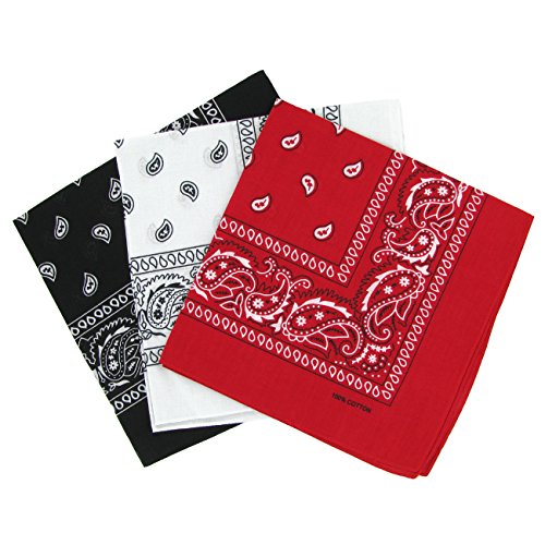 Bandanas paisley negro-blanco y rojo para hombre y mujer, bufanda por la cabeza unisex venden por 3