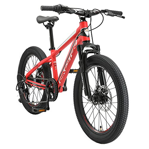 BIKESTAR Bicicleta de montaña Juvenil de Aluminio 20 Pulgadas de 6 a 9 años | Bici niños Cambio Shimano de 7 velocidades, Freno de Disco, Horquilla de suspensión | Rojo
