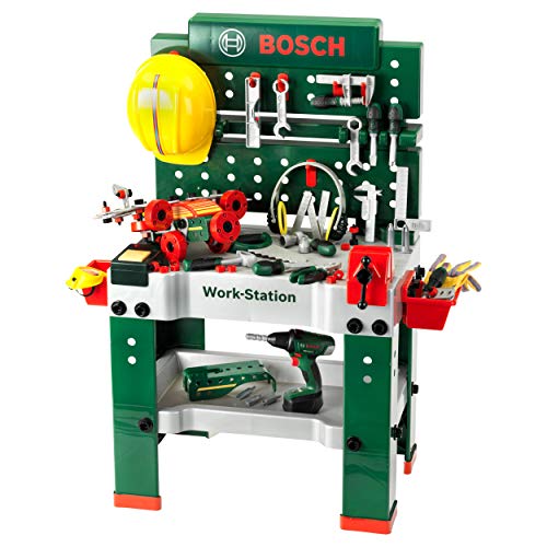 Theo Klein 8485 Bosch Workbench No. 1 I 150 parts I with Lots of Accessories , Incl Cordless Screwdriver with Light and Sound I Toy for Children Aged 3 Years and up