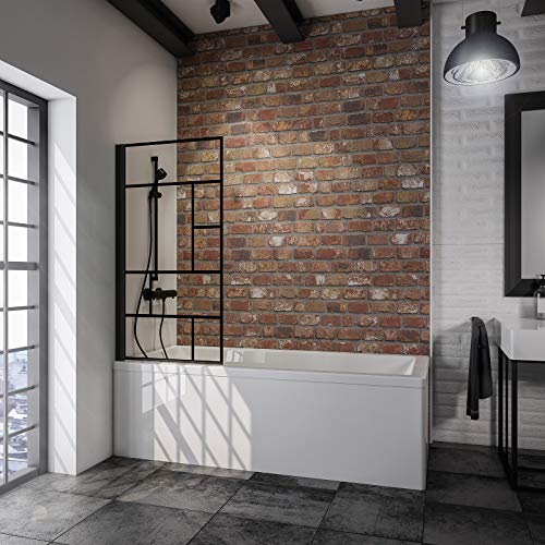 Schulte mampara ducha para bañera 80 x 140 cm, 1 hoja plegable girable 180° en la pared, montaje reversible izquierda derecha, perfil negro y vidrio 5 mm con serigrafía, D1650-F 68 166