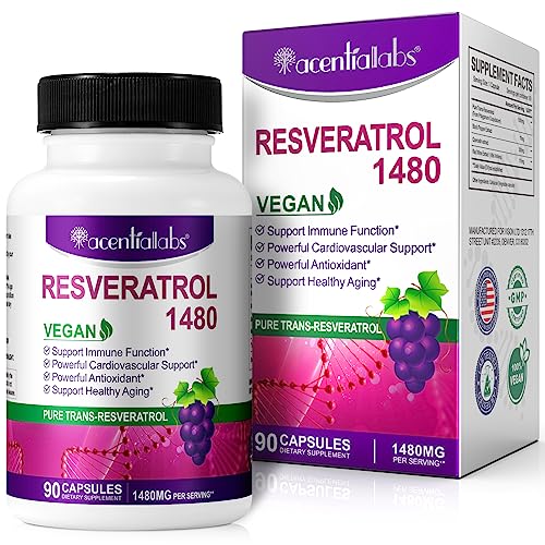 Resveratrol 1.480mg con quercetina 90 cápsulas - antioxidantes veganos trans-resveratrol para anti-envejecimiento, sistema inmunológico, cardiovascular y articulaciones, fatiga, memoria y apoyo