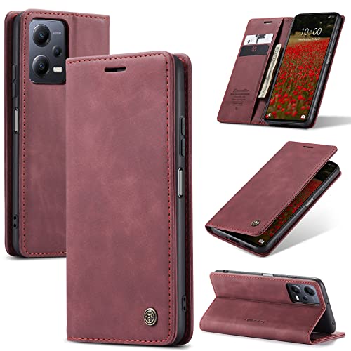 Bigcousin Funda Compatible con Samsung Galaxy M30S/M21,Flip Leather Edition,Funda con Tapa magnético,función de Soporte y Ranuras para Tarjetas - Vino Rojo