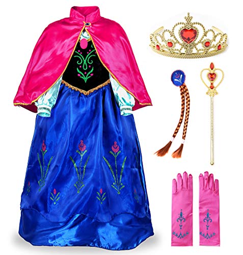 JerrisApparel Niña Princesa Anna Disfraz Fiesta de Cosplay Lujo Vestido (4 años, Anna con Accesorios)