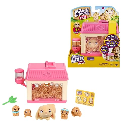 Little Live Pets - Mama Surprise Minis. Feed and Nurture a Lil' Bunny Inside Their Hutch so she has 2, 3, or 4 Babies with Accessories to Dress Them Up