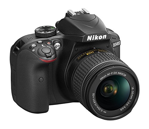Nikon D3400 Cámara réflex digital con objetivo Nikkor AF-P 18/55vr, 24,7 Mpx, LCD 3, SD de 8 GB 300 x Lexar Premium, Negro [nital Card: 4 años de garantía]